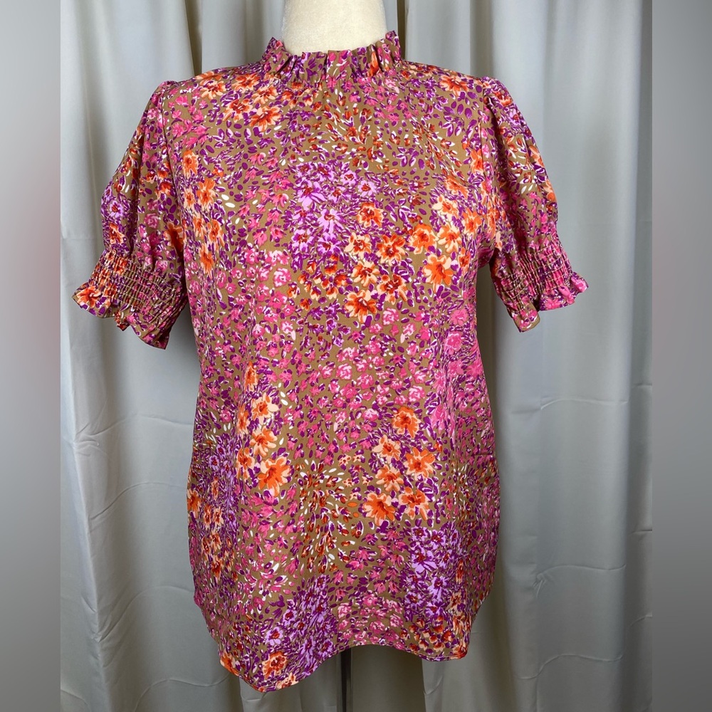 Vibrant Floral Ruffle Sleeve Blouse